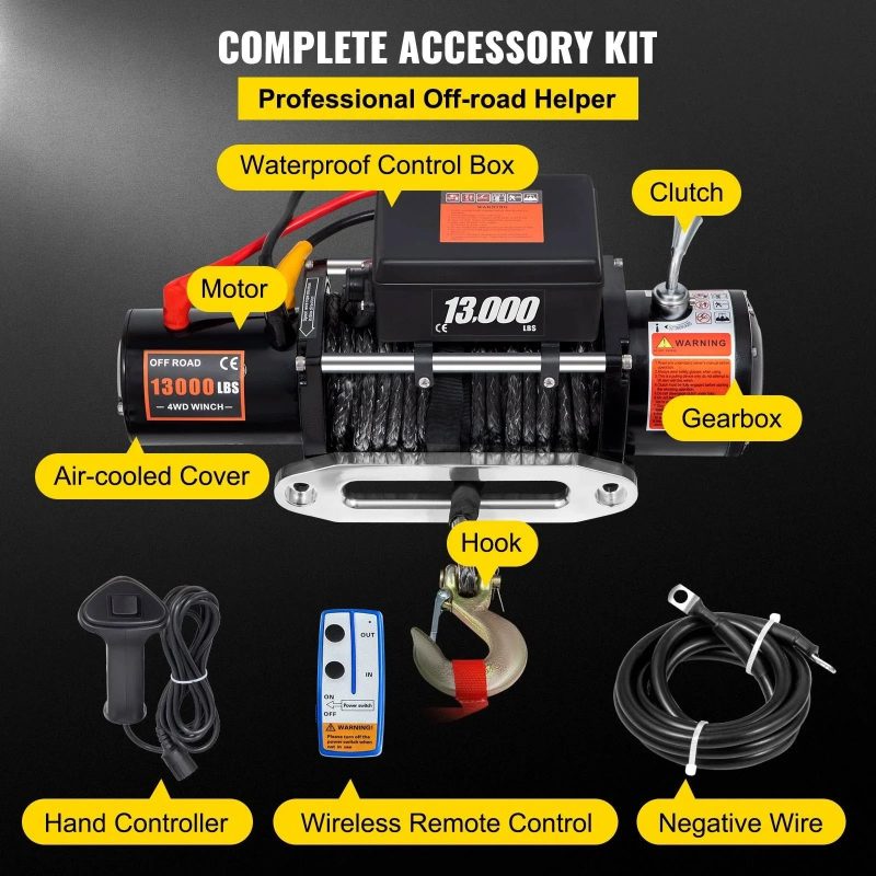 VEVOR Electric Winch 13000lb Load Capacity Truck Winch Compatible with Jeep Truck SUV 65ft/20m Synthetic Rope 12V Power Winch - 图片 12