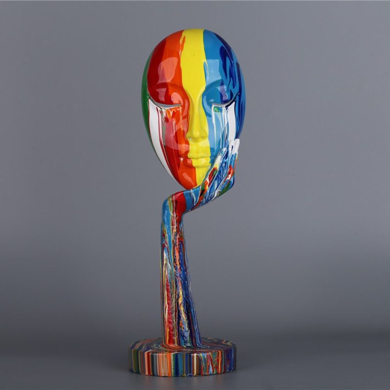 Abstract Creative Contemporary Art Painted Lady Woman Face in Hand Thinker Statue for Living Room Bedroom Decor - Image 8