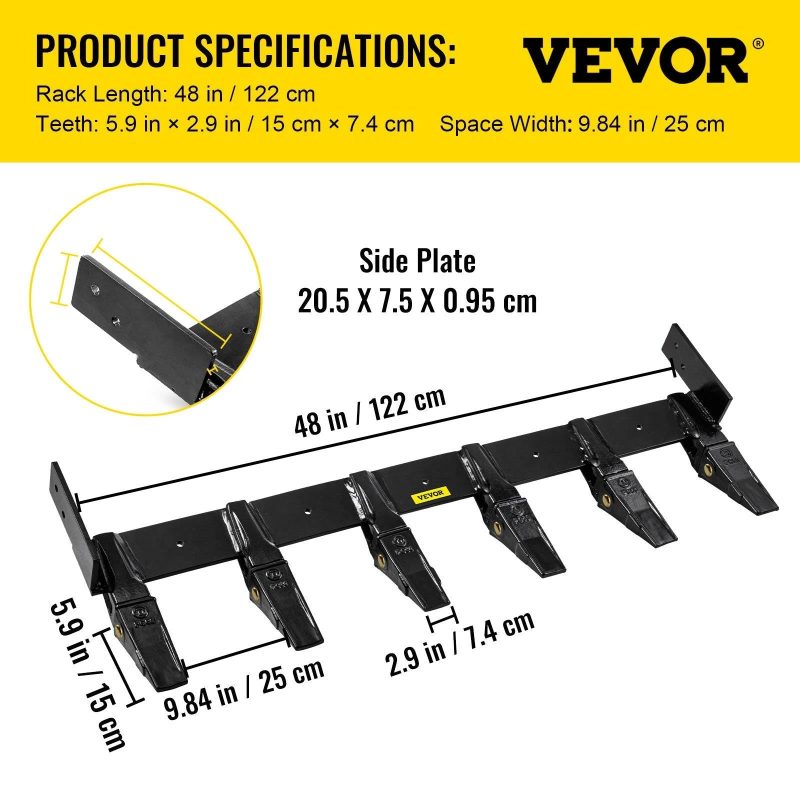VEVOR Bucket Tooth Bar 48'' Inside Bucket Width Tractor Bucket Teeth 9.84'' Teeth Space Tooth Bar for Loader Bucket 23TF Bolt on Tooth Bucket - MadeInUSA - 图片 8