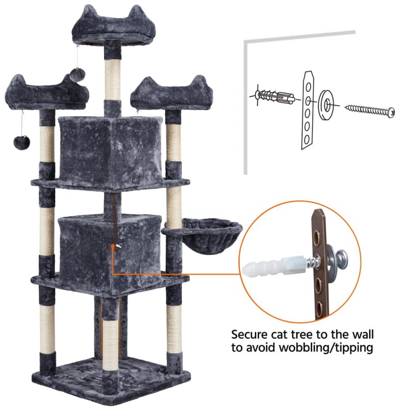 Topeakmart 69'' Large Cat Tree Tower with 2 Condos and Scratching Post, Dark Gray - 图片 11