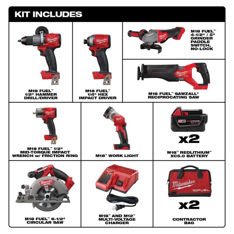 18V M18 FUEL Lithium-Ion Brushless Cordless 7-Tool Combo Kit 5.0 Ah - 图片 17