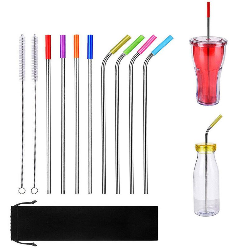 8 Pcs Stainless Steel Metal Drinking Reusable Straws + Cleaner Brush Kit - Image 4