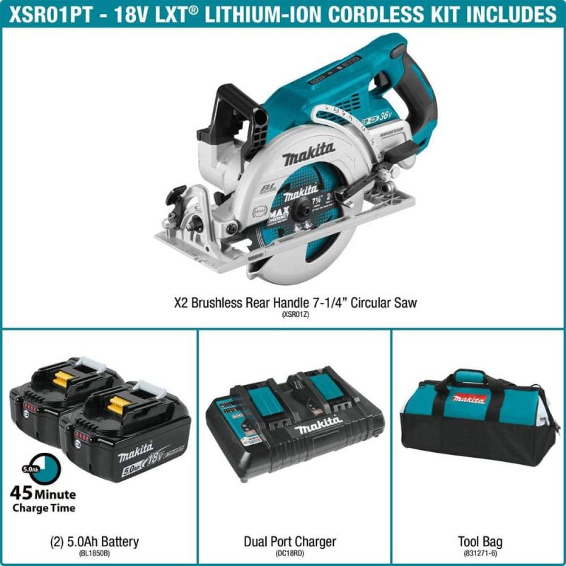 18V X2 LXT 5.0Ah Lithium-Ion (36V) Brushless Cordless Rear Handle 7-1/4 in. Circular Saw Kit XSR01PT - 图片 2