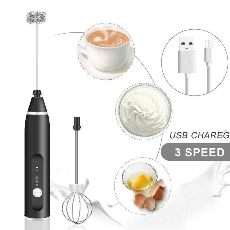 3 Pc Handheld Electric Milk Frother and Egg Beater, USB Charged - 图片 2