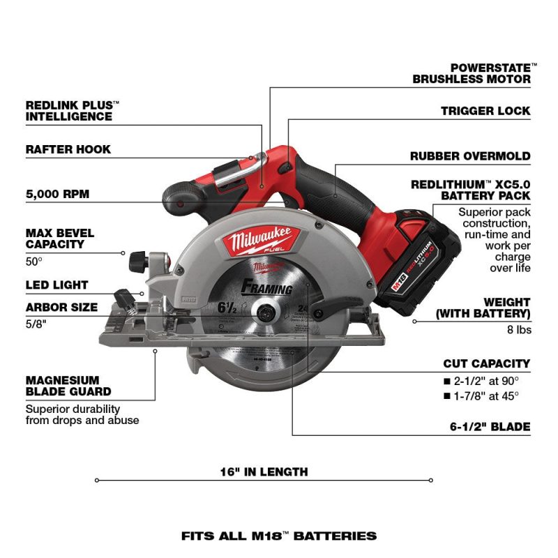 18V M18 FUEL Lithium-Ion Brushless Cordless 7-Tool Combo Kit 5.0 Ah - 图片 5