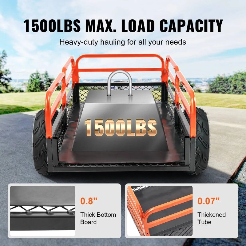 VEVOR Heavy Duty ATV Trailer Steel Dump Cart, 750-Pound 15 Cubic Feet, Garden Utility Trailer with Removable Sides for Riding L - 图片 8